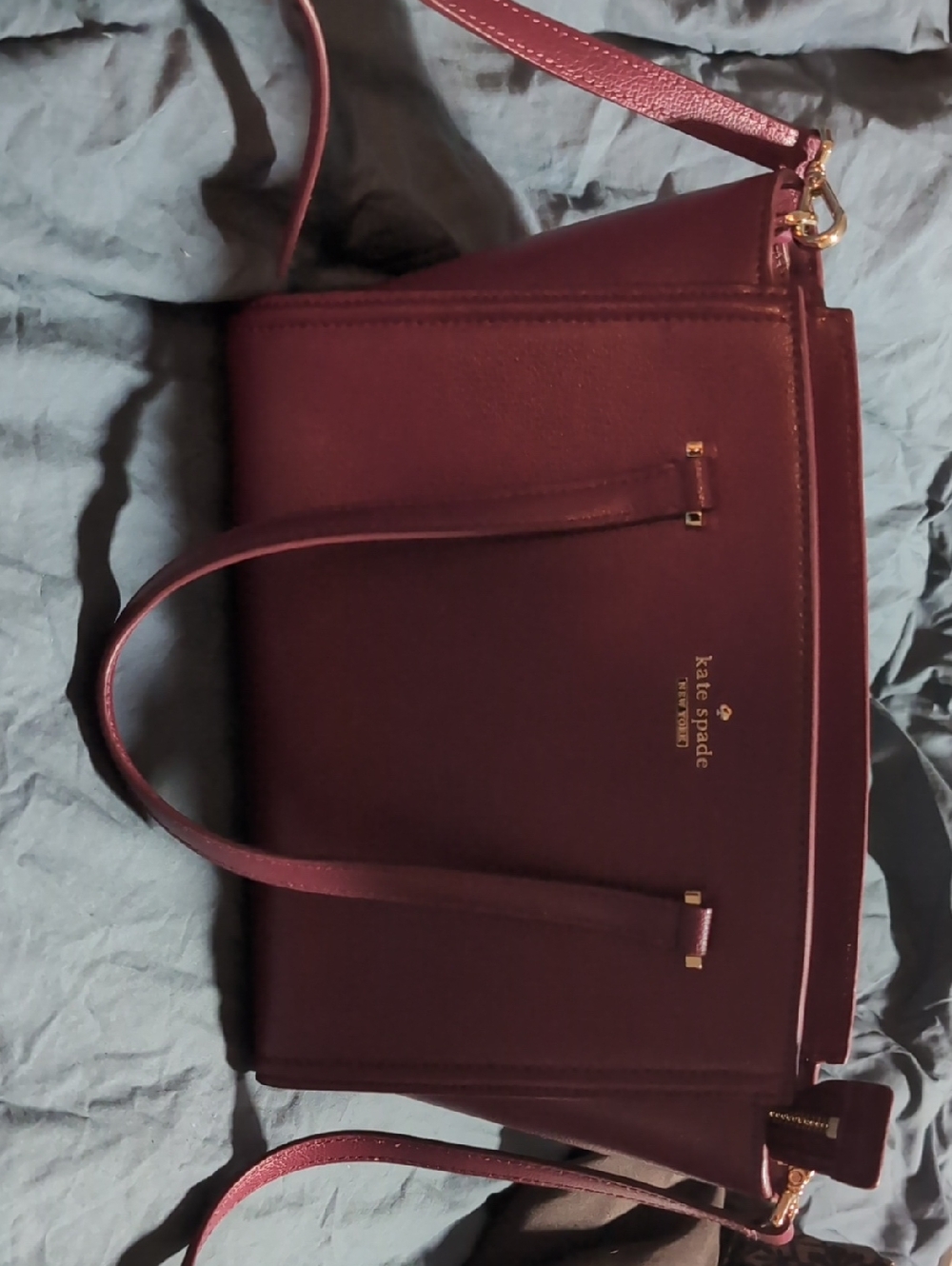 kate spade burgundy leather tote with gold hardware